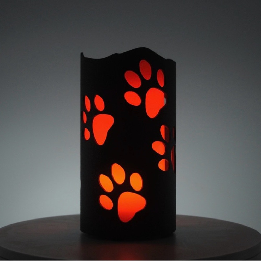 NWT Dog Paw Prints - Metal Candle Holder Luminary & LED Pillar Candle